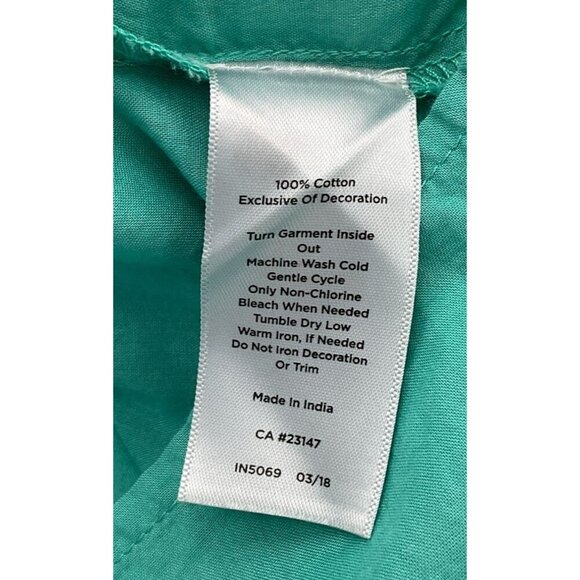 Talbots Short Flare Sleeve Aqua Green Cotton Pullover Pink Embroidery Crochet XS - Picture 5 of 6